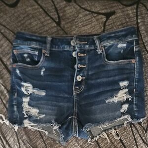 American Eagle Outfitters Blue Distressed Jean Shorts